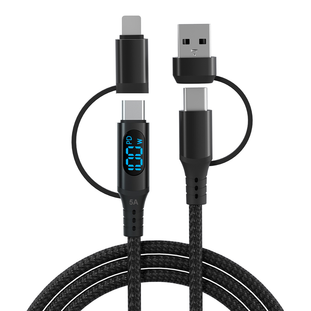 Star-sky Series 4-IN-1 Multi-Function Charging Watts LED Display TYPE CM+USB Adapter/CM+8PIN Adapter Braid 20V/5A 100W PD ...