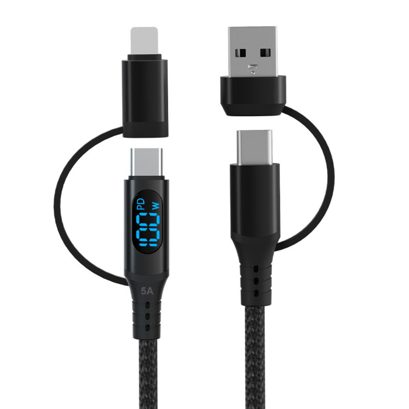 Star-sky Series 4-IN-1 Multi-Function Charging Watts LED Display TYPE CM+USB Adapter/CM+8PIN Adapter Braid 20V/5A 100W PD ...