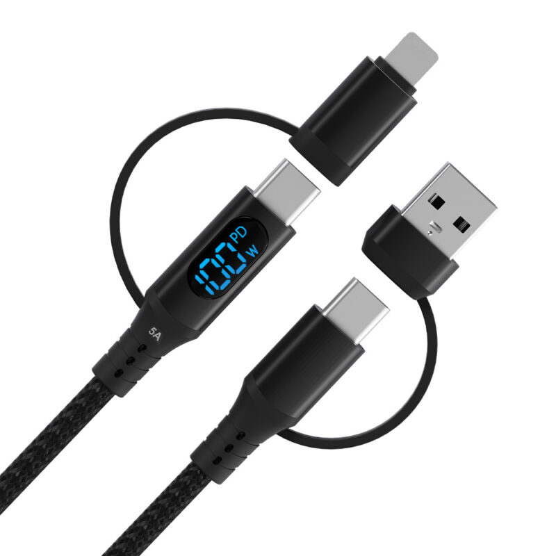 Star-sky Series 4-IN-1 Multi-Function Charging Watts LED Display TYPE CM+USB Adapter/CM+8PIN Adapter Braid 20V/5A 100W PD ...