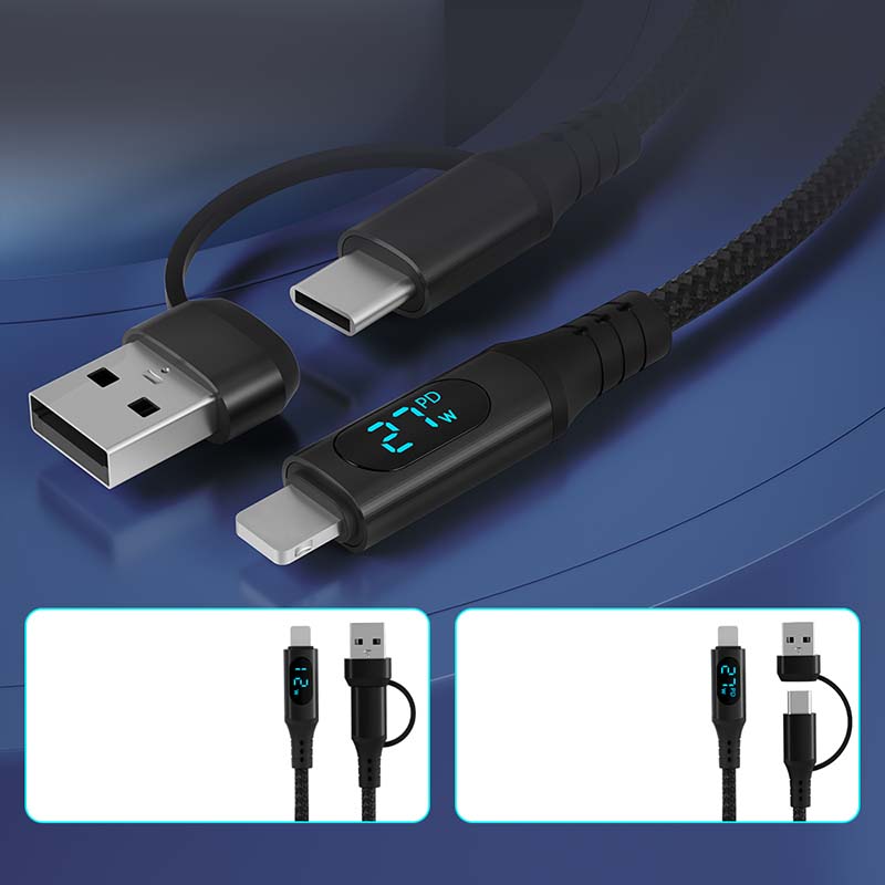 Star-sky Series 2-IN-1 Multi-Function Charging Watts LED Display TYPE CM+USB Adapter/Lightning Nylon Braid PD Charging Cab...