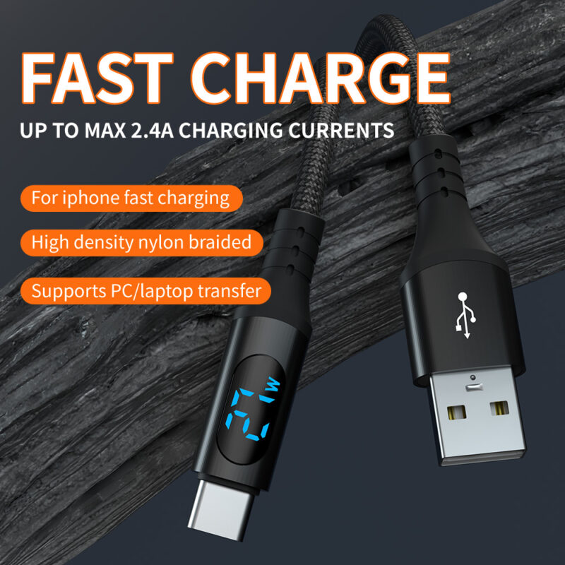 Star-sky Series Charging Watts LED Display USB AM/TYPE CM Braid QC Quick Charging Cable - IPHONE CABLE - flitop.net