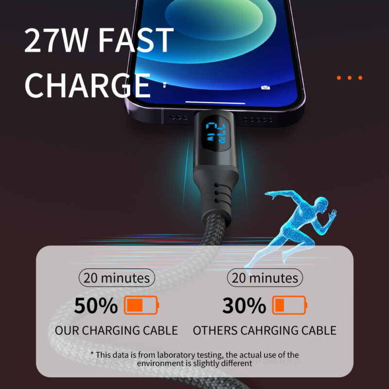 Star-sky Series Charging Watts LED Display TYPE CM/Lightning Braid 9V/3A 27w PD Charging Cable - IPHONE CABLE - flitop.net