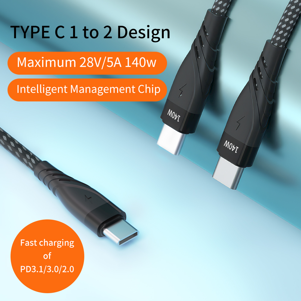 CYCLONE Serie TYPE C 2-IN-1 Multi-function 140W PD Quick Charging Cable - MULTIHEAD CABLE - flitop.net