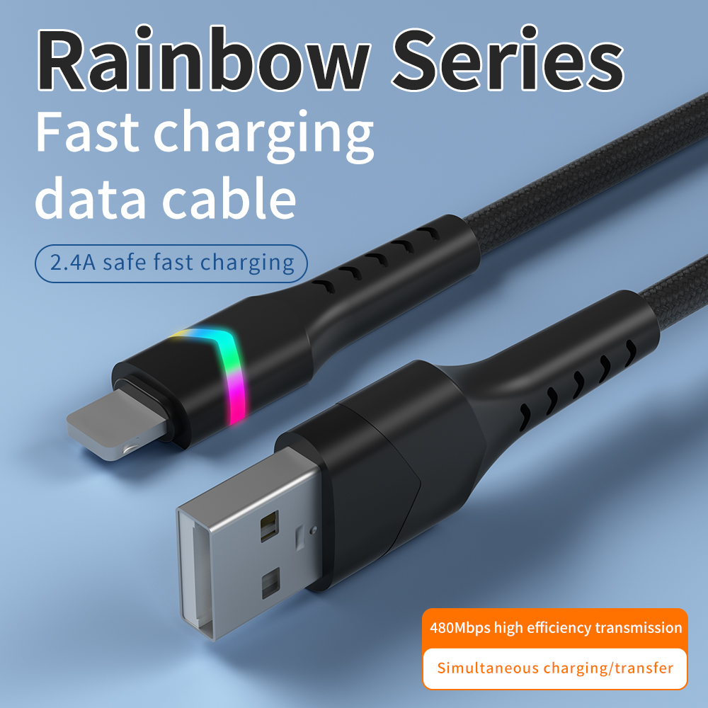 Rainbow Series USB AM/8 PIN LED Light Nylon Braid Quick Charging Cable - IPHONE CABLE - flitop.net