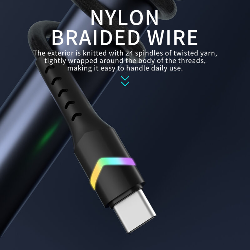 Rainbow Series USB AM/TYPE CM LED Light Nylon Braid QC 3.0 Quick Charging Cable - IPHONE CABLE - flitop.net