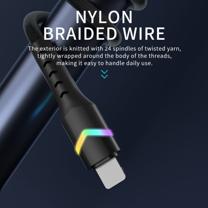 Rainbow Series USB AM/8 PIN LED Light Nylon Braid Quick Charging Cable - IPHONE CABLE - flitop.net