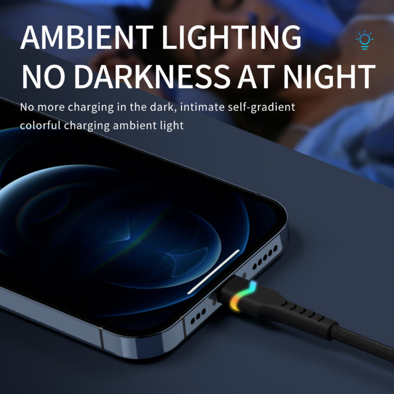 Rainbow Series USB AM/TYPE CM LED Light Nylon Braid QC 3.0 Quick Charging Cable - IPHONE CABLE - flitop.net