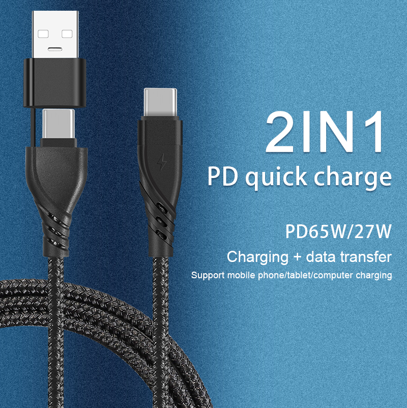 CYCLONE Serie  2 in 1 Armature braid TYPE CM+USB AM Adapter to TYPE CM PD Quick Charging Cable - IPHONE CABLE - flitop.net