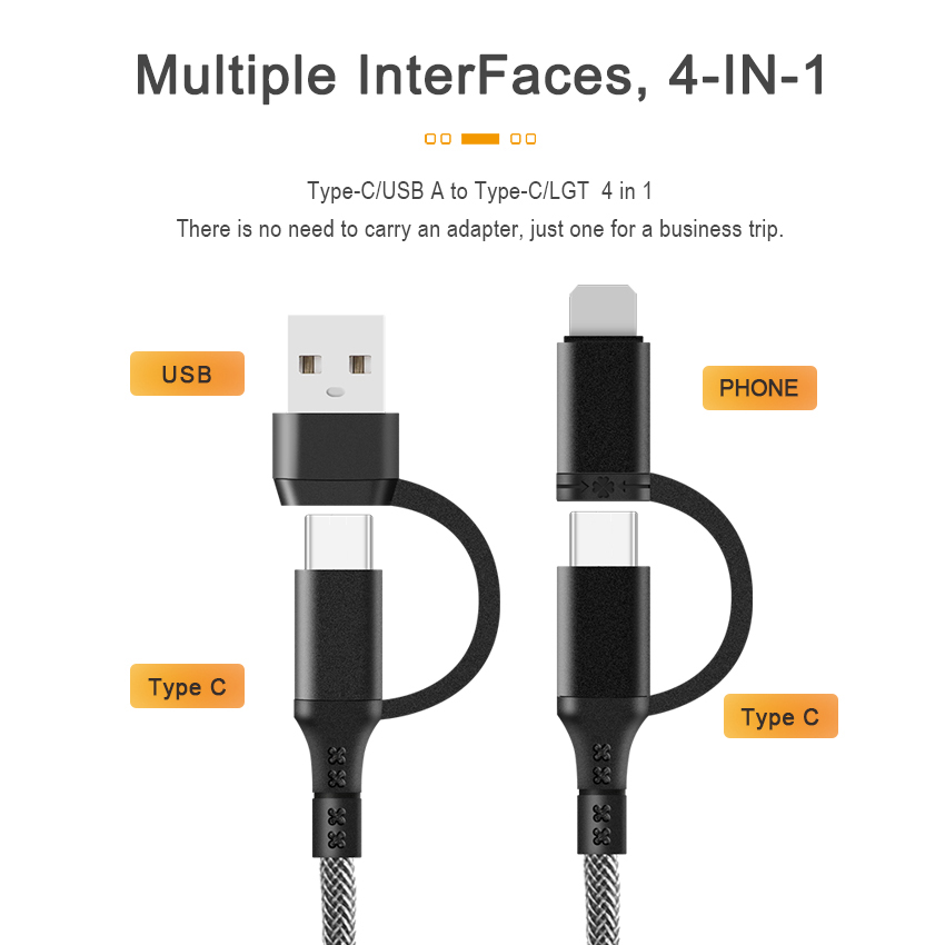 4-IN-1 fishnet braided PD Quick Charging Cable - IPHONE CABLE - flitop.net