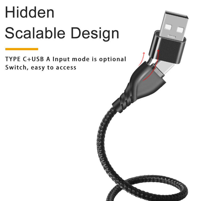 CYCLONE Serie  2 in 1 Armature braid TYPE CM+USB AM Adapter to TYPE CM PD Quick Charging Cable - IPHONE CABLE - flitop.net
