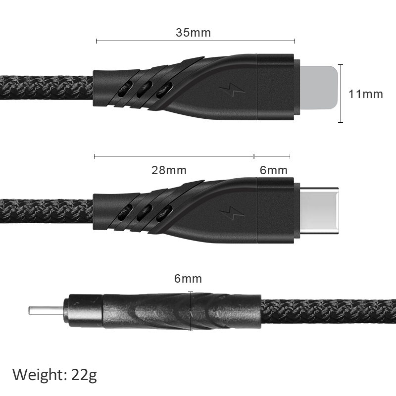CYCLONE Serie Nylon braid TYPE C male to Lightning 8 PIN PD Fast Charging usb cable - IPHONE CABLE - flitop.net