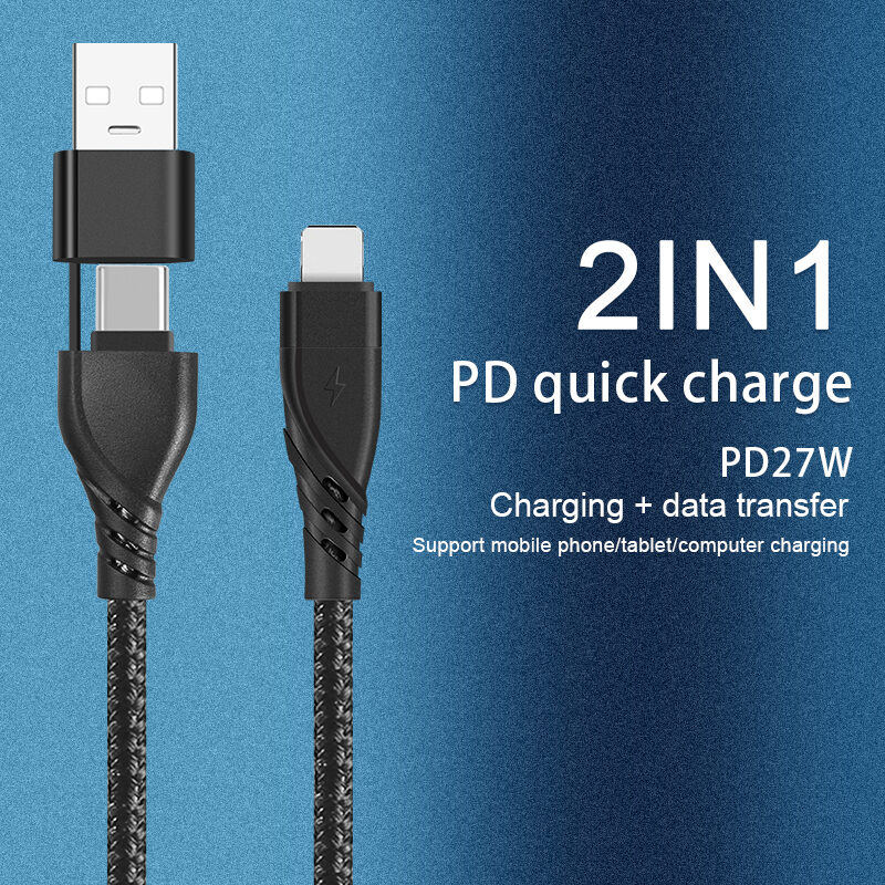 CYCLONE Serie 2-in-1-armatuur met gevlochten kabel, TYPE CM+USB-naar-Lightning 8-pins-adapter ...