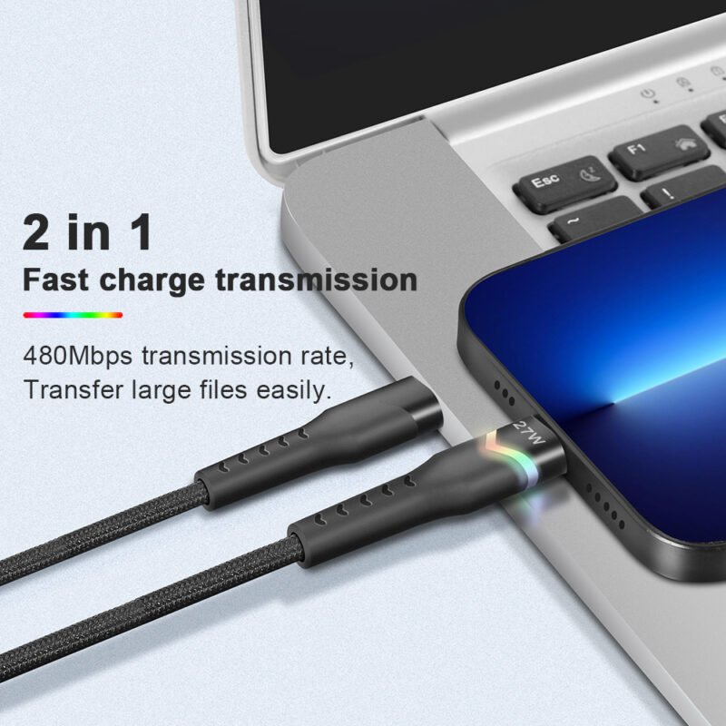 Rainbow Series TYPE CM to Lightning 8 PIN LED Light Nylon Braid PD Quick Charging Cable - IPHONE CABLE - flitop.net