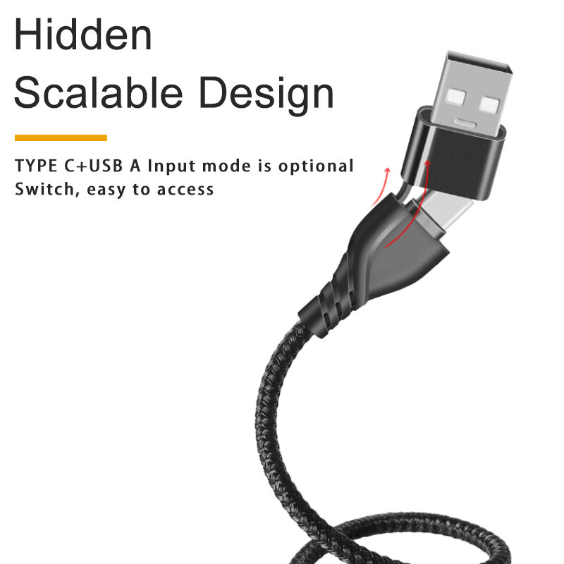 CYCLONE Serie 2-in-1-armatuur met gevlochten kabel, TYPE CM+USB-naar-Lightning 8-pins-adapter ...